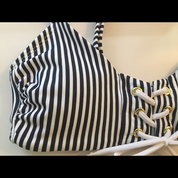 Striped Lace-up Bikini Top - Picture 3 of 6